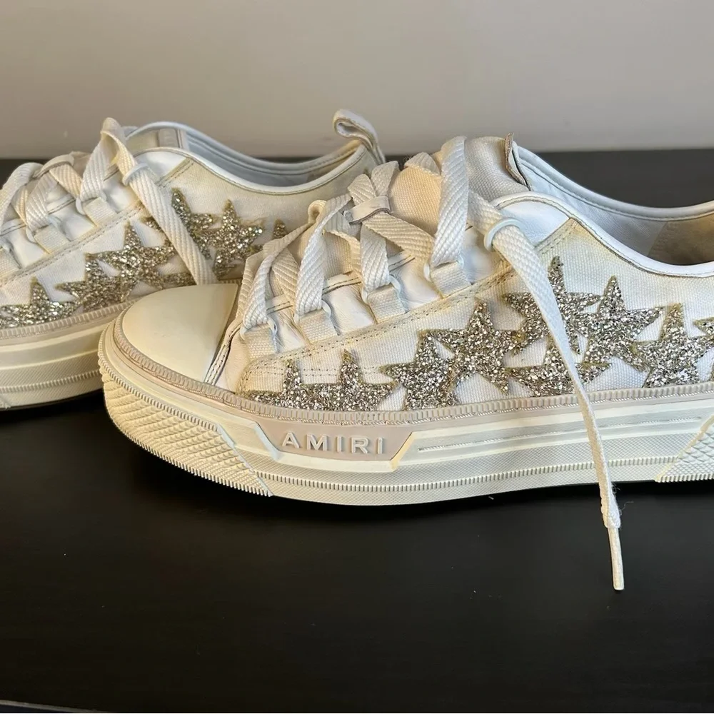 AMIRI Cream Sneakers with Silver Stars - Picture 1 of 10
